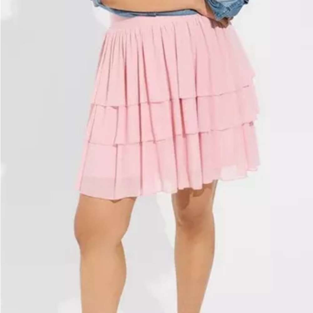 Pink Tiered Chiffon Mini Skirt 1X